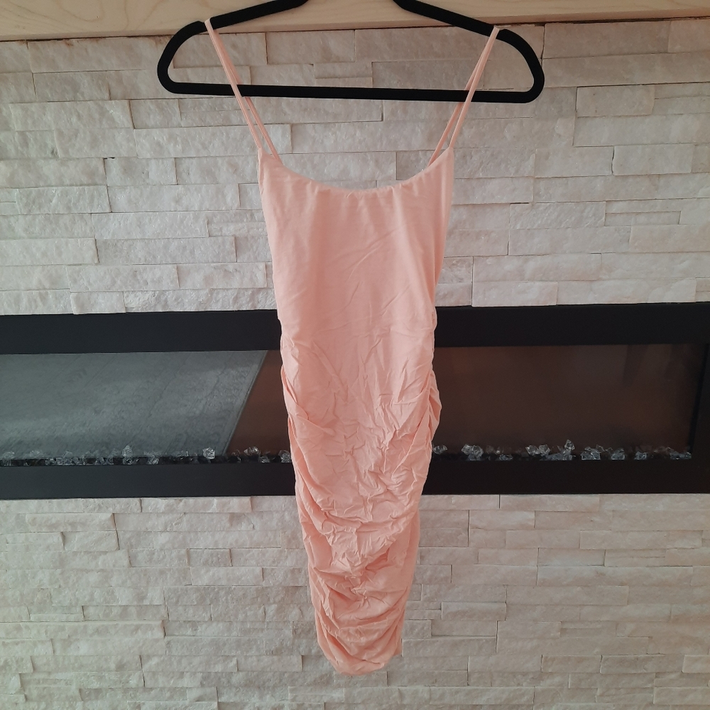 Kookai bodycon ruched peach dress